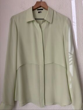 Theory  silk citron georgette Long-Sleeve Button-Front Blouse size medium